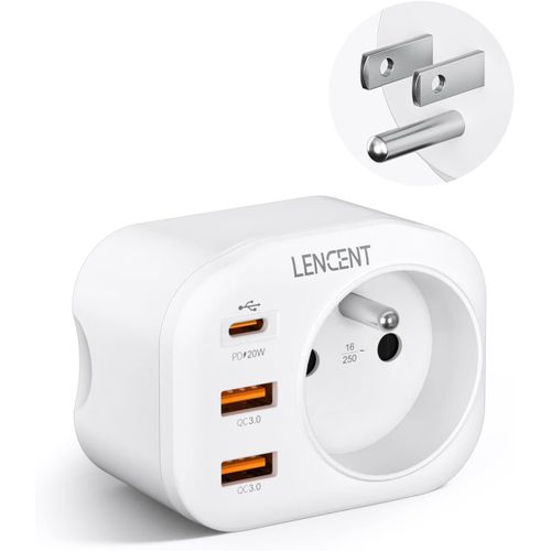 Hamiltion-Amélioré Adaptateur Prise Usa Américaine 20W Pd+ Qc3,0,Avec 2 Ports Usb Et 1 Port Usb-C Adapté Aux États-Unis Canada Mexique Thaïlande¿Adaptateur Électrique Mâle Usa/Femelle France,Type B