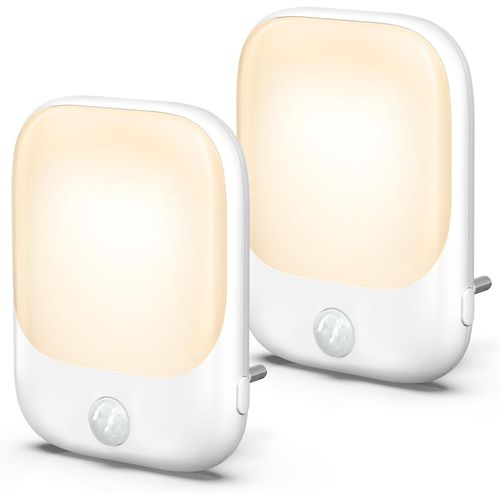 Hamiltion-Veilleuse Avec Détecteur De Mouvement,2pcs Veilleuse Prise Electrique Con 5 Luminosités Réglables,Veilleuse Enfant Led Con Modes On/Auto/Off Pour Chambres,Escaliers,Cuisine-Blanc Chaud