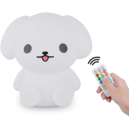 Hamiltion-Veilleuse Enfants,Rechargeable Bébé Led Veilleuse Avec Silicone Souple Forme Animale Mignonne & Rgb Multicolore Conception Compatible Télécommande Et Tactile Dimmable (Chien)