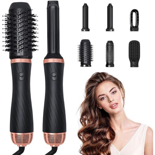 Lbgwp60 Air Styler 6 In 1 Seche Cheveux,Brosse Soufflante,Boucleur A Air,Brushing Brosse Soufflante,Brosse Lissante Cheveux,Set De Coiffure Hair Styler,Pour Lisser,Boucler (Noir) 
