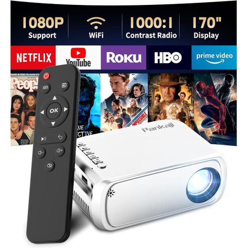 Lbgwp60 Wifi Mini Beamer,Mini Projector,Wifi Klein Beamer 1080P Unterstützt,Tragbarer Projektor,Heimkino Projektor Mit Bildschirmspiegelung Für Smartphone,Kompatibel Mit Tv Stick Tablet Tv Box Games