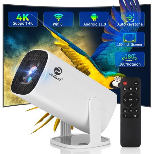 Lbgwp60 Mini Projecteur,Mini Videoprojecteur 4K Supportée Android 11 Avec 5G Wifi 6 Bt 5.4,720P En Natif 200Ansi 8500Lumens Horizontale Automatique Rotatif À 180°Projecteur