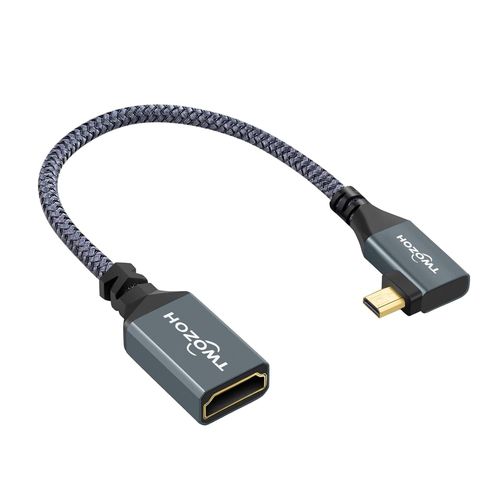 Mondodigitale-Adaptateur Micro Hdmi Vers Hdmi Gauche Angle Coudé 90° Degré, Câble Micro Hdmi Mâle Vers Hdmi Femelle Supporte 4K 3D 1080P (20Cm)
