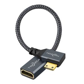 Mondodigitale-Câble Adaptateur Mini Hdmi Vers Hdmi 0,2M, Nylon Tressé À 90 Degrés À Angle Droit Mâle Mini Hdmi Vers Femelle Hdmi Câble Extension Supporte 3D/4K 1080P