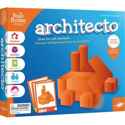 Mondodigitale-Foxmind | Architecto | Puzzle 3d | Jeu De Logique | Age : 7+ | 1 Joueur |Temps De Partie : 10min, Foxarch02fr, Orange