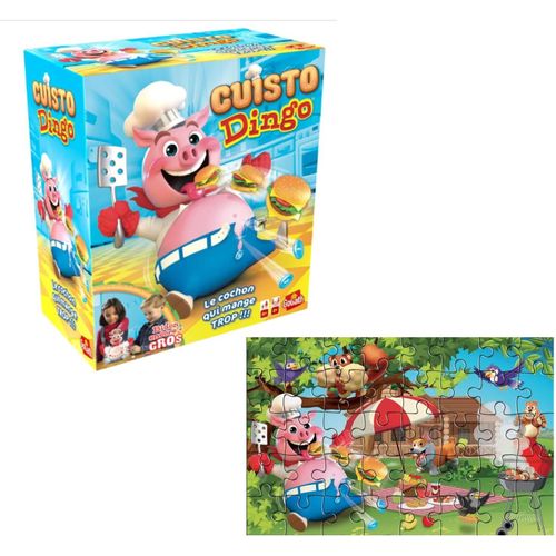 MONDODIGITALE-Cuisto Dingo-Version Exclusive Avec Puzzle 24 Pièces-Jeu De Société Rigolo Pour Enfants Dès 4 Ans-Jeu D'Action-Nourrissez Le Cochon Jusqu'À Explosion-Jouez En Famille-2 À 4 Joueurs