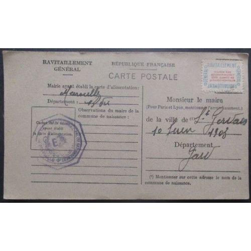 France Service N°15a Sur Carte De Ravitaillement De Marseille (13) Pour St Gervais (Gard)
