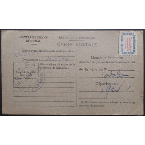 France Service N°15a Sur Carte De Ravitaillement De Caderousse (Vaucluse) Pour Codolet (Gard)