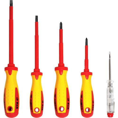 MONDODIGITALE-Jeu 5 Tournevis D' Electricien Isolés 1000V Vde, Plat, Cruciforme, Testeur, Électricité, Qualité Professionnelle