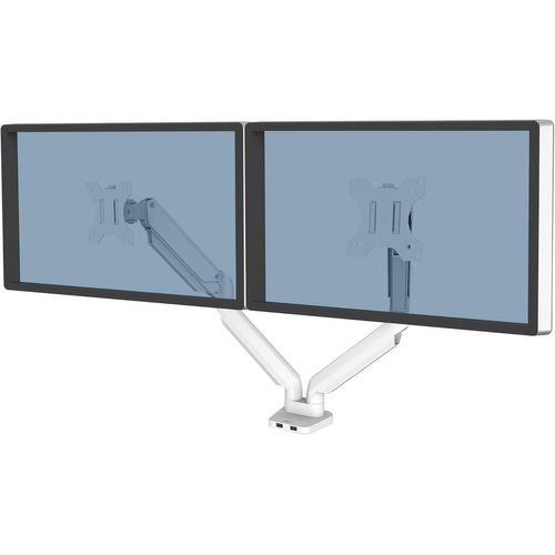 MONDODIGITALE-Bras Porte Écrans Platinum Double Horizontal Pour 2 Moniteurs Jusqu'À 32"", Hauteur Ajustable, Norme Vesa, 2 Ports Usb, Blanc, 8056301