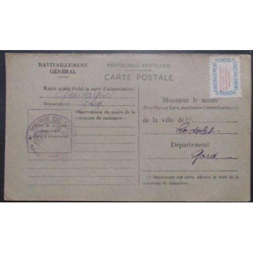 France Service N°15a Sur Carte De Ravitaillement De Goudargues (Gard) Pour Codolet (Gard)
