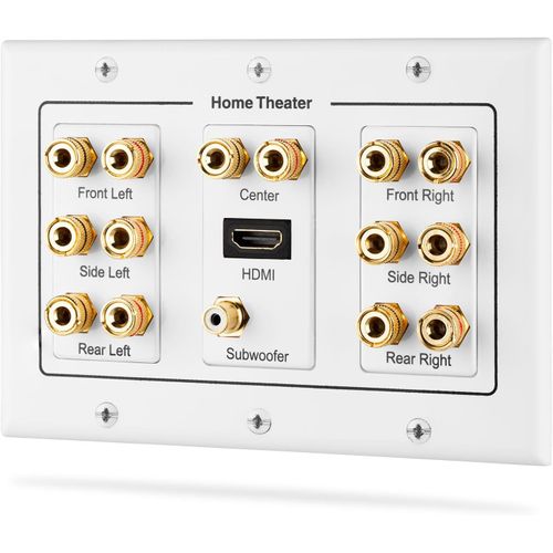 MONDODIGITALE-Prise Murale Pour Haut-Parleurs | Surround Sound System 7.1 & Subwoofer | Prise Audio Murale, Pour Fiche Banane, Home Cinéma, Fil D'Enceinte (Bornes De Sortie Cuivré Plaqué Or, Rca Jack, Hdmi)