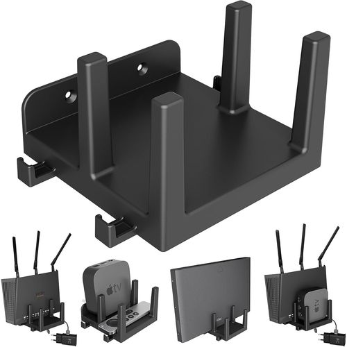 MONDODIGITALE-Support Mural Pour Routeurs, Box Tv, Modems, Switch Réseau ¿ Pour 2 Appareils Jusqu¿À 3,9Cm / 4,3Cm D¿Épaisseur ¿ Étagère Murale Compatible Avec Apple Tv, Xiaomi Mi Box, Tp-Link, Sky Q Mini