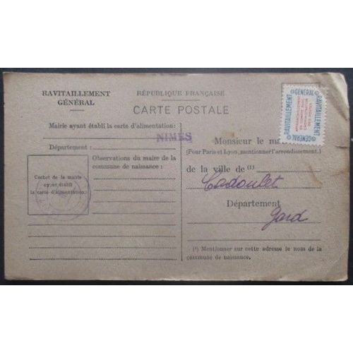 France Service N°15a Sur Carte De Ravitaillement De Nimes (Gard) Pour Codolet (Gard)