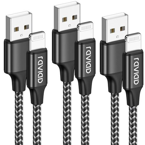 Mondodigitale-Raviad Câble Iphone Chargeur Iphone [2m/Lot De 3] Certifié Mfi Câble Lightning Nylon Tressé Résistant Fil Lightning Charge Rapide Cordon Pour Iphone 14 13 12 11 Pro Max Mini Xr Xs X 8 7
