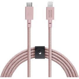 MONDODIGITALE-Native Union Belt Câble USB-C vers Lightning - Câble renforcé Ultra-résistant 3m [Certifié MFi] Compatible avec iPhone 14,iPhone 13 et versions antérieures (Rose)