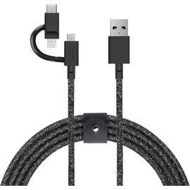 MONDODIGITALE-Native Union Belt Câble Universel - Câble de Chargement Renforcé Ultra Résistant de 2 m [Certifié MFi] avec Adaptateur 3 en 1 pour Appareils Lightning,USB-C et Micro-USB (Cosmos)