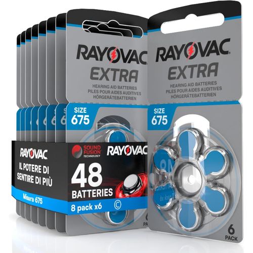 MONDODIGITALE-48 Piles Pour Appareils Auditifs Rayovac Extra Advanced 675. 8 Ampoules De 6 Piles