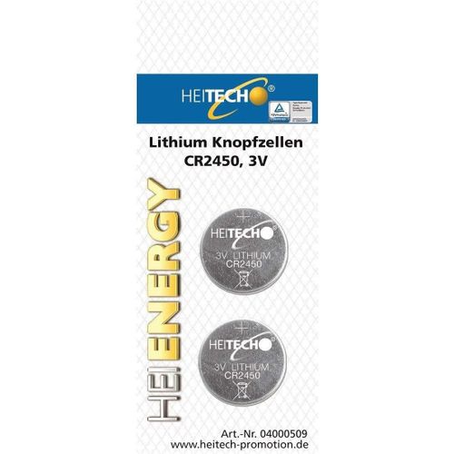 MONDODIGITALE-Heitech Lot De 2 Piles Bouton Cr2450 Au Lithium-Piles Bouton 3V Étanches,Avec Une Longue Durée De Vie