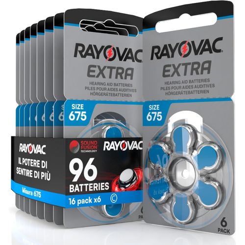 MONDODIGITALE-96 Piles Pour Appareils Auditifs Rayovac Extra Advanced 675. 16 Ampoules De 6 Piles
