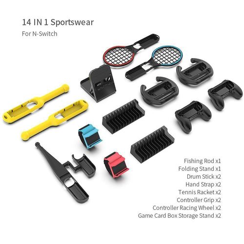 Ensemble De Sport Switch 14 En 1 Support + Poignée + Volant + Raquette De Tennis + Bâton De Taiko + Dragonne + Support De Disque | Accessoires Compatibles