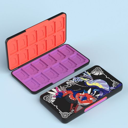 Switch/Oled Pokémon Zhuzi Sac De Rangement Support Capuchon À Bascule Boîte À Cartes Dragonne Base Boîte À Cartes Étui De Protection | Accessoires Compatibles-Coffret 24 Cartes (Coque Noire)