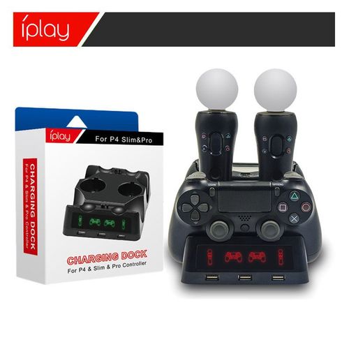 Iplay Ps4/Move/Ps4 Vr Contrôleur Quad Chargeur Contrôleur Support De Charge Multifonction Chargeur 4 En 1 | Accessoires Compatibles
