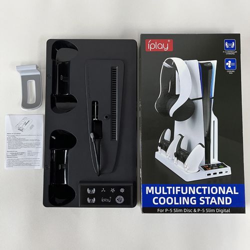 Base De Ventilateur De Refroidissement Pour Console Ps5 Pro/Ps5 Slim, Poignée P5, Support De Casque À Double Charge Ha-8006 | Accessoires Compatibles-Noir