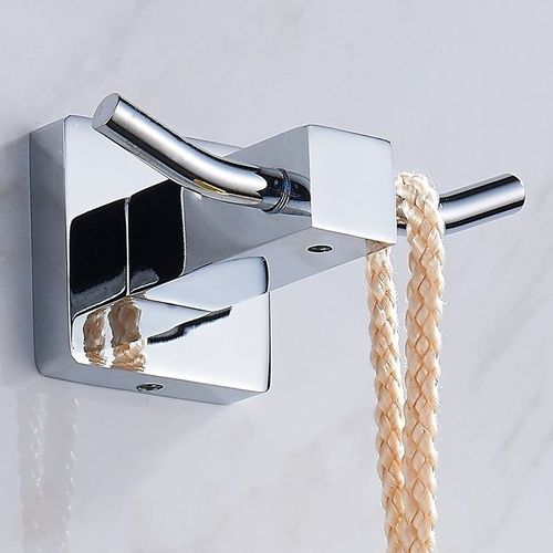 Porte-Serviettes Double Carré Contemporain En Laiton Chromé Pour Salle De Bain, Cuisine Et Entrée - Installation Facile 