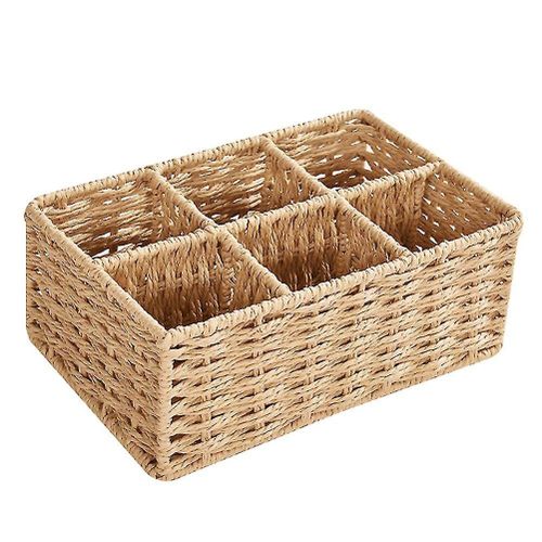 Panier de rangement tissé beige élégant ¿ Panier polyvalent pour bijoux, couverts, assaisonnements et articles de salle de bain