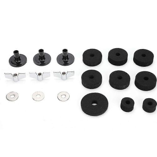 18 Pcs Batterie Set Cymbale Feutre Kit Noir Antidérapant Cymbale Kit High Hat Embrayage Coupe Feutre (Noir)