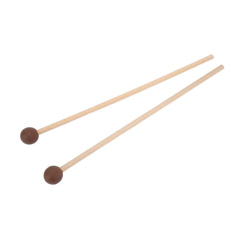 2pcs Bell Mallet Érable Poignée Tête En Caoutchouc Merveilleuse Qualité Sonore Maillet Xylophone Pour Marimba Brown