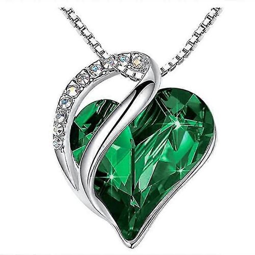 Infinity Heart Pendentif Collier Pierre De Naissance Cristal Bijoux Cadeau Pour Femmes (Vert)