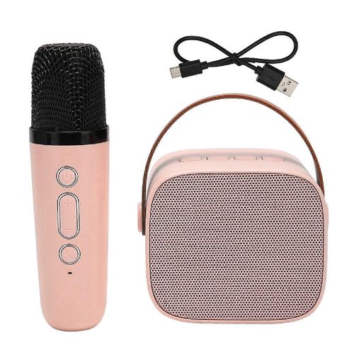 Mini Karaoké Machine Set Support Bluetooth AUX USB Carte Mémoire Portable Bluetooth Haut-Parleur avec Microphone Sans Fil Rose
