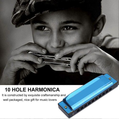 Harmonica 10 Trous 20 Tonalité Clé De C Blues Mouth Organ Instrument De Musique Pour Débutant (Bleu)