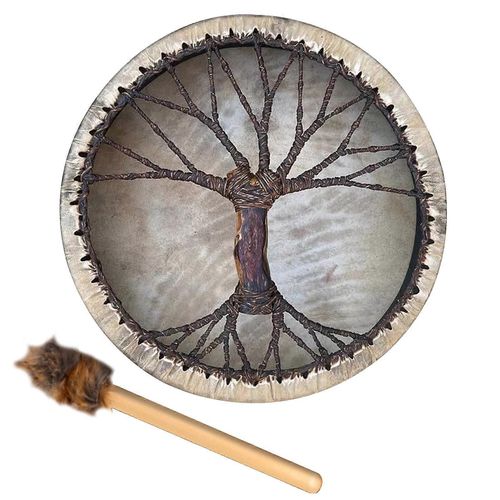 Tambour Chamanique Arbre Motif Polyester Imitation Peau De Mouton Tambour D¿Instrument Rond Vintage 25cm