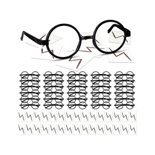 30 Pièces Sorcier Rond Lunettes Monture Sans Lentilles Lunettes Avec 30 Pièces Tatouages Boulons Pour Enfants Hall