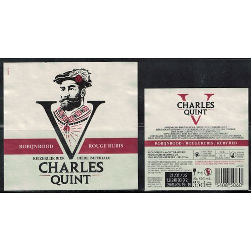 Belgique Lot 2 Etiquettes Bière Beer Labels Charles Quint Rouge Rubis