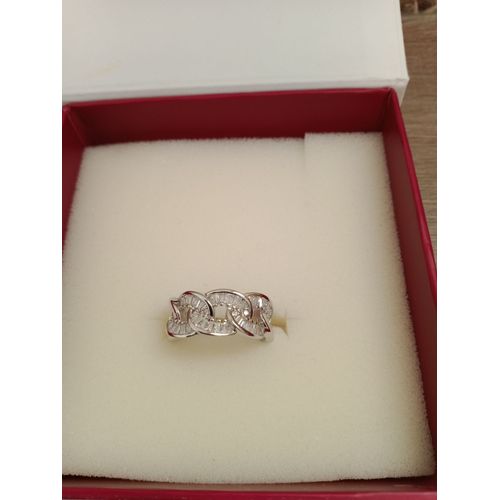 Bague Ajustable Maille Gourmette En Argent Rhodié Et Oz Blanc