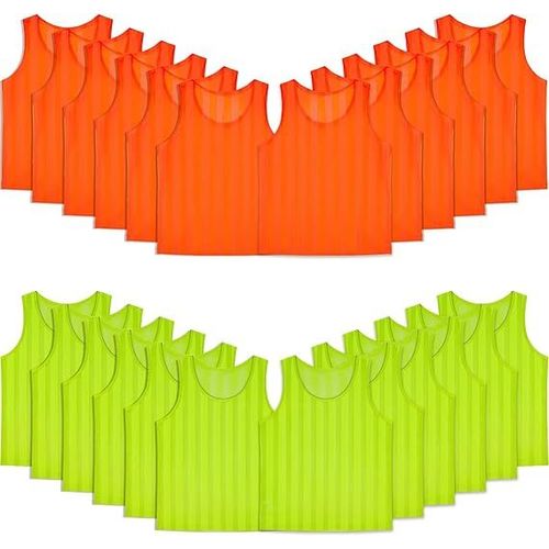Chasubles Fluorescentes Enfant Vert Néon/Orange ¿ Multi-Sports (Lot De 24, Tissu Respirant, 5-12 Ans)