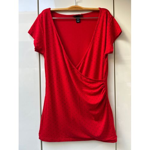 Tee-Shirt Rouge À Pois Noirs H&m - Taille M