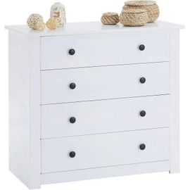 Commode Bois Massif Blanc ¿ 4 Tiroirs Rangement À Vêtements 80 X 73 X 40 Cm