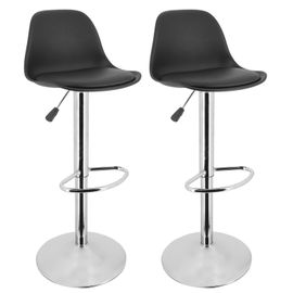Lot De 2 Tabourets De Bar En Simili Cuir À Hauteur De Comptoir Avec Dossier Et Repose-Pieds, Chaises De Bar Pivotantes Réglables En Hauteur, Tabouret D'îlot De Cuisine Moderne Sans Accoudoirs, Noir