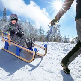 Traîneau À Neige Pliable Pour Enfants Avec Dossier, Longue Corde À Creuser, Luge Pour Enfants, Traîneau En Bois D'extérieur Pour L'hiver