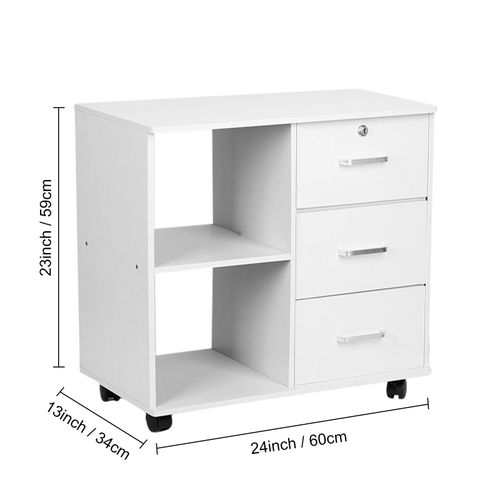 Classeur En Bois À 3 Tiroirs, Armoire De Rangement De Bureau, Classeur Latéral Mobile, Support D'imprimante Avec Étagères De Rangement Ouvertes Pour Le Bureau À Domicile