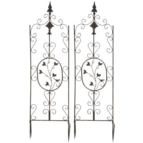 Lot De 2 Treillis De Jardin Support Pour Plantes Grimpantes 122x35 Cm En Métal Bronze 10_0003829
