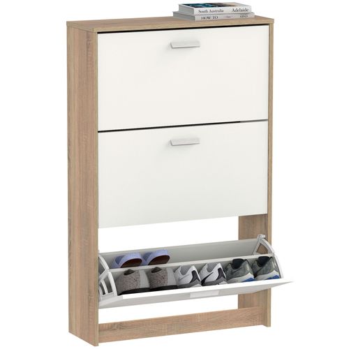 Briebe Meuble À Chaussures Entrée, Meuble Rangement En Bois 3 Portes 119,5x74x25, , Blanc, Briebe, Nova