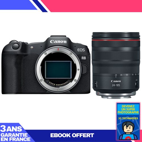 Boitier Canon EOS R8 + RF 24-105mm f/4 L IS USM + Ebook 'Devenez Un Super Photographe'