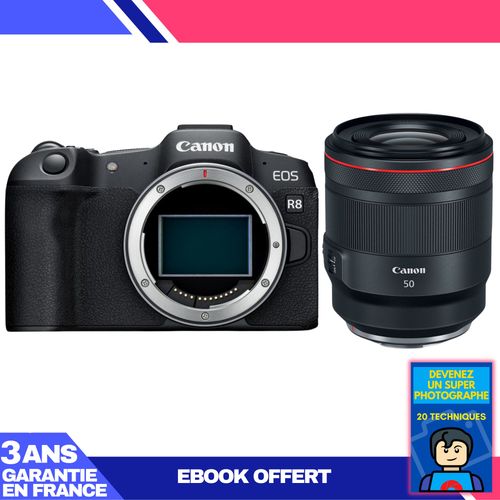 Boitier Canon EOS R8 + RF 50mm f/1.2 L USM + Ebook 'Devenez Un Super Photographe'