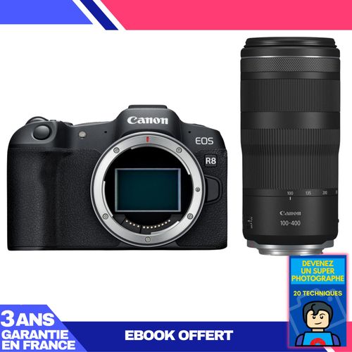 Boitier Canon EOS R8 + RF 100-400mm f/5.6-8 IS USM + Ebook 'Devenez Un Super Photographe'